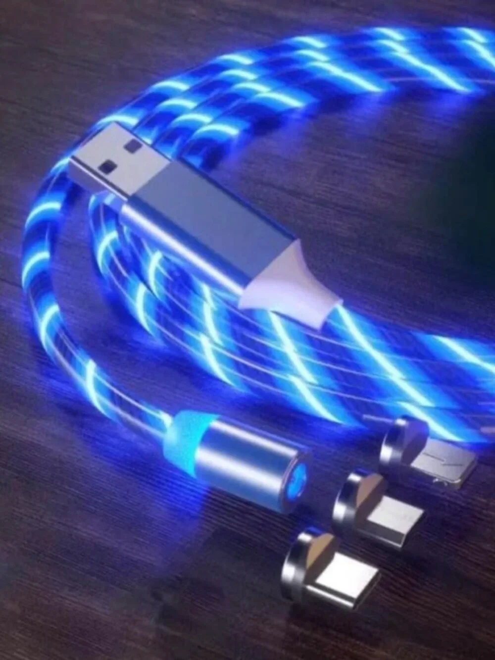 3-in-1 LED Magnetic Fast Charging Cable for Phones, Tablets & Devices, Universal